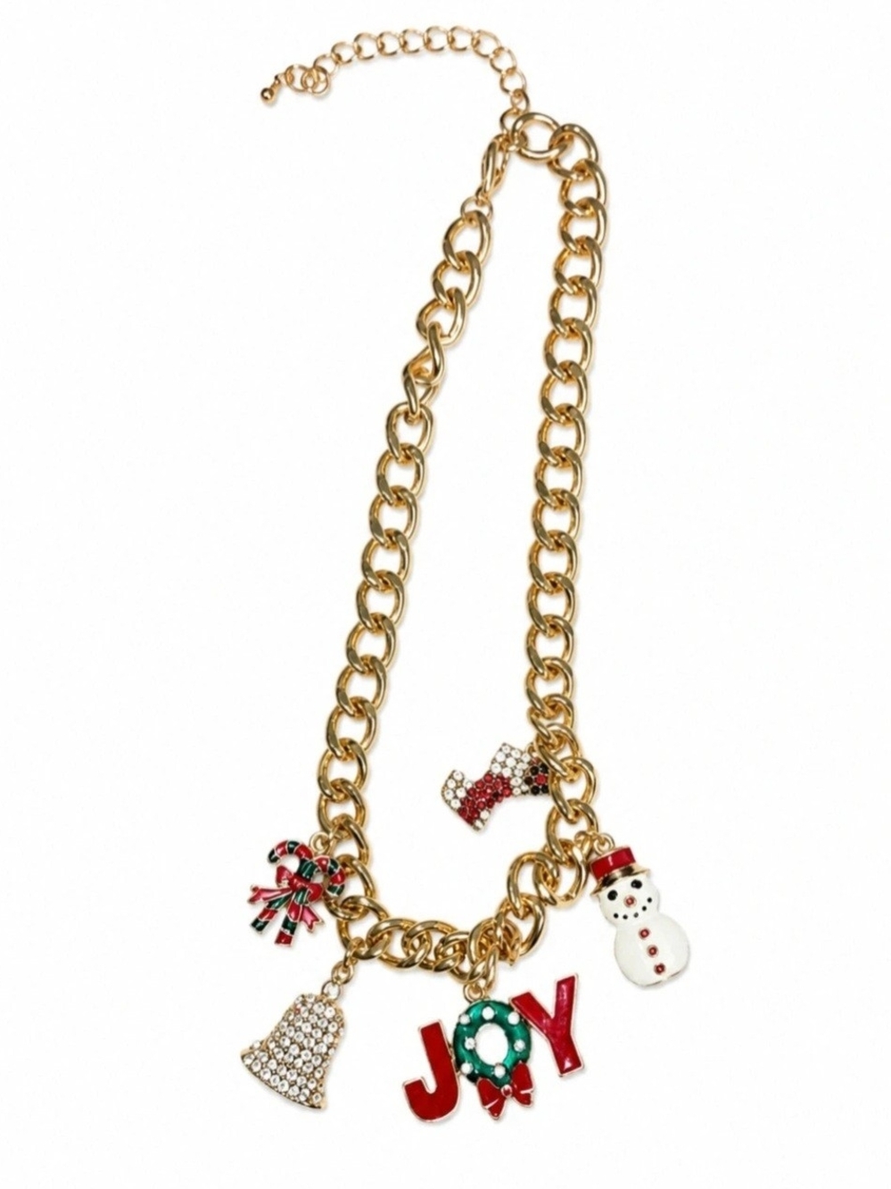 Festive Gold-Tone 'JOY' Charm Necklace with Holiday Charms